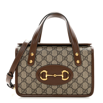 Gucci GG Supreme Monogram Azalea Calfskin Mini Horsebit 1955 Foldover Top Handle Bag Beige Ebony Brown Sugar 1 of 11