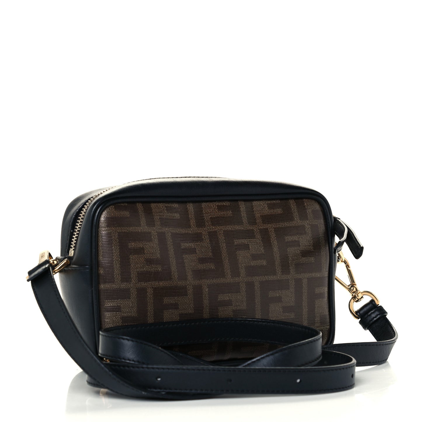 Glazed Fabric Vitello Century FF 1974 Stamp Patch Mini Camera Case Mogano Panna Black