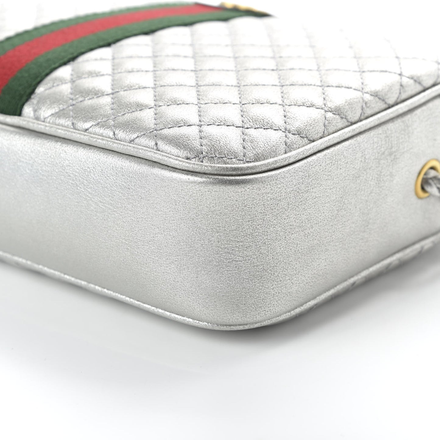 Laminated Nappa Web Trapuntata Small GG Shoulder Bag Argento