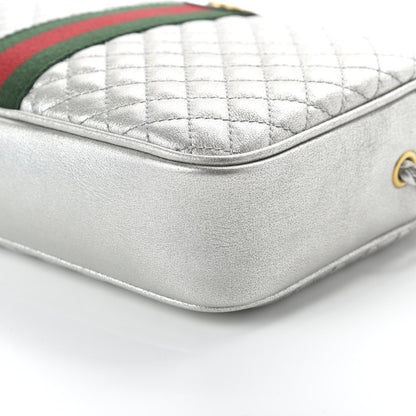 Gucci Laminated Nappa Web Trapuntata Small GG Shoulder Bag Argento 7 of 11