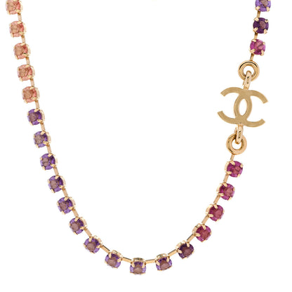 Chanel Crystal CC Choker Necklace Gold Pink Orange Purple Yellow 1 of 6