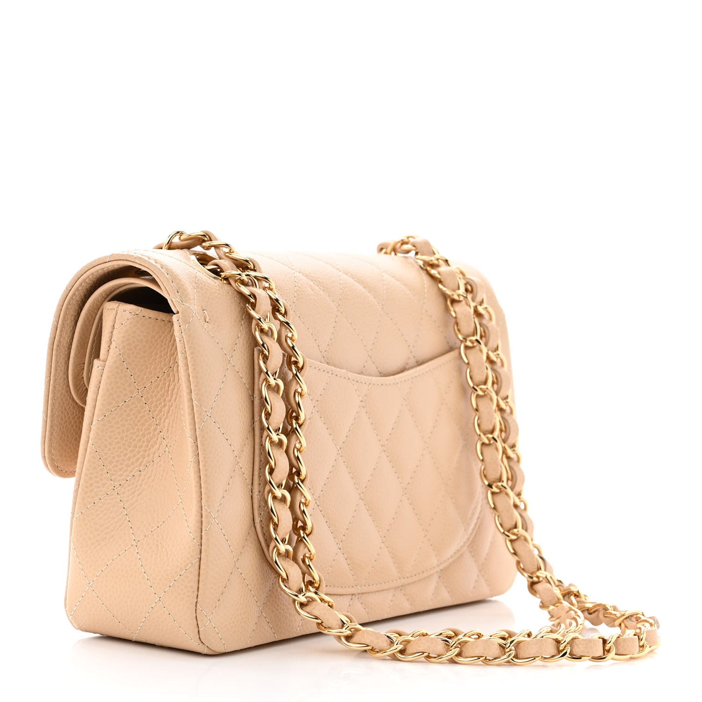 Caviar Quilted Small Double Flap Beige