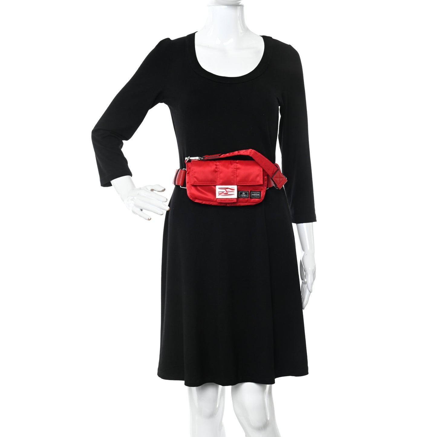 X PORTER Nylon Cuoio Roma Mini Phone Baguette Belt Bag Cardinale Fuoco
