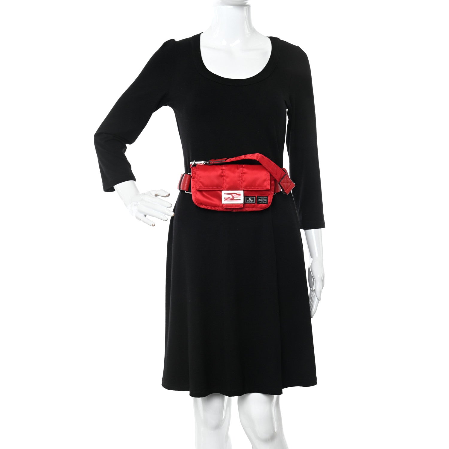 Fendi X PORTER Nylon Cuoio Roma Mini Phone Baguette Belt Bag Cardinale Fuoco 2 of 9