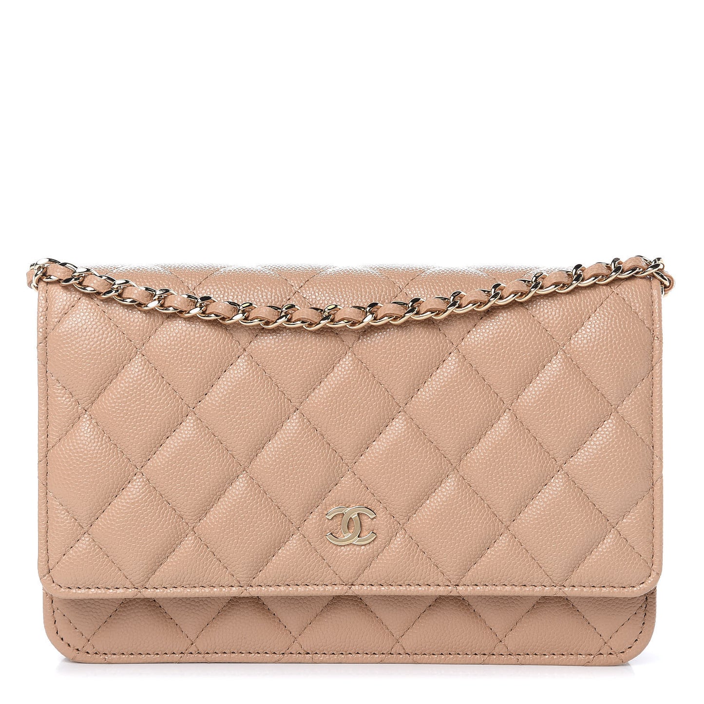 Caviar Quilted Wallet On Chain WOC Beige