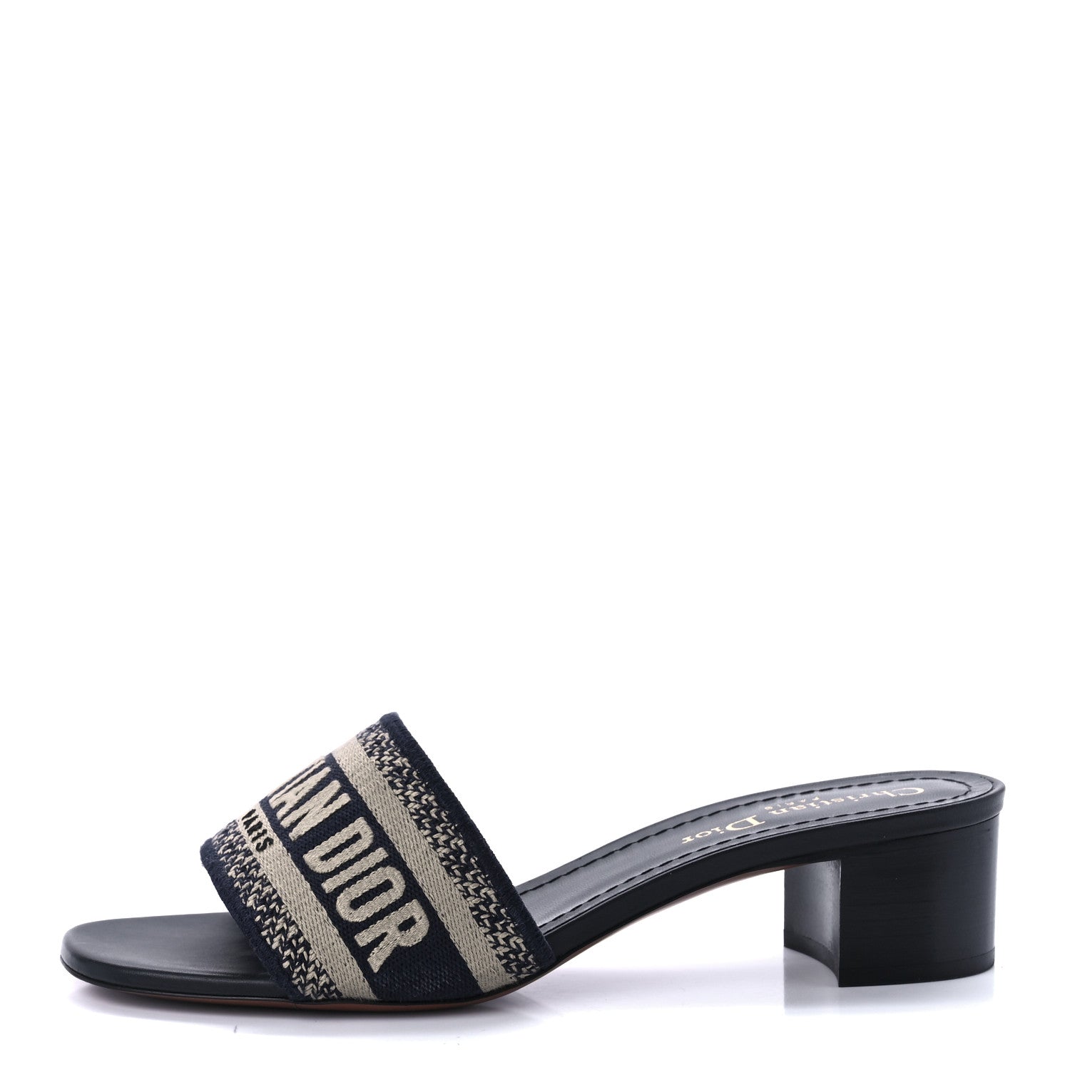 Christian Dior Cotton Embroidered Dway 40mm Slide Sandals 35.5 Deep Blue 1 of 8