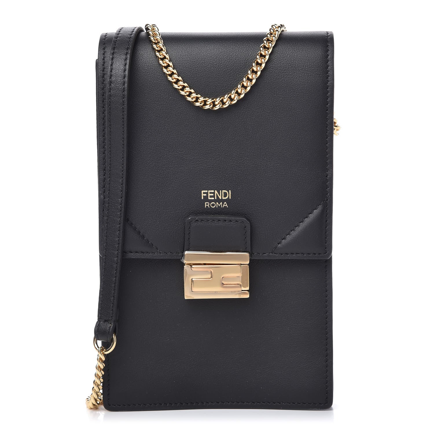Fendi Vitello Grace Matte Kan U Vertical Wallet On Chain Black 1 of 11