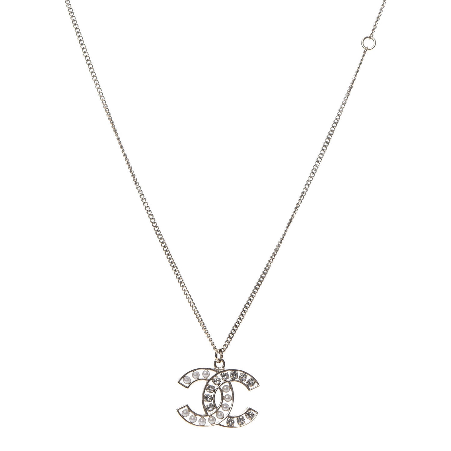 Pearl Crystal CC Pendant Necklace Gold