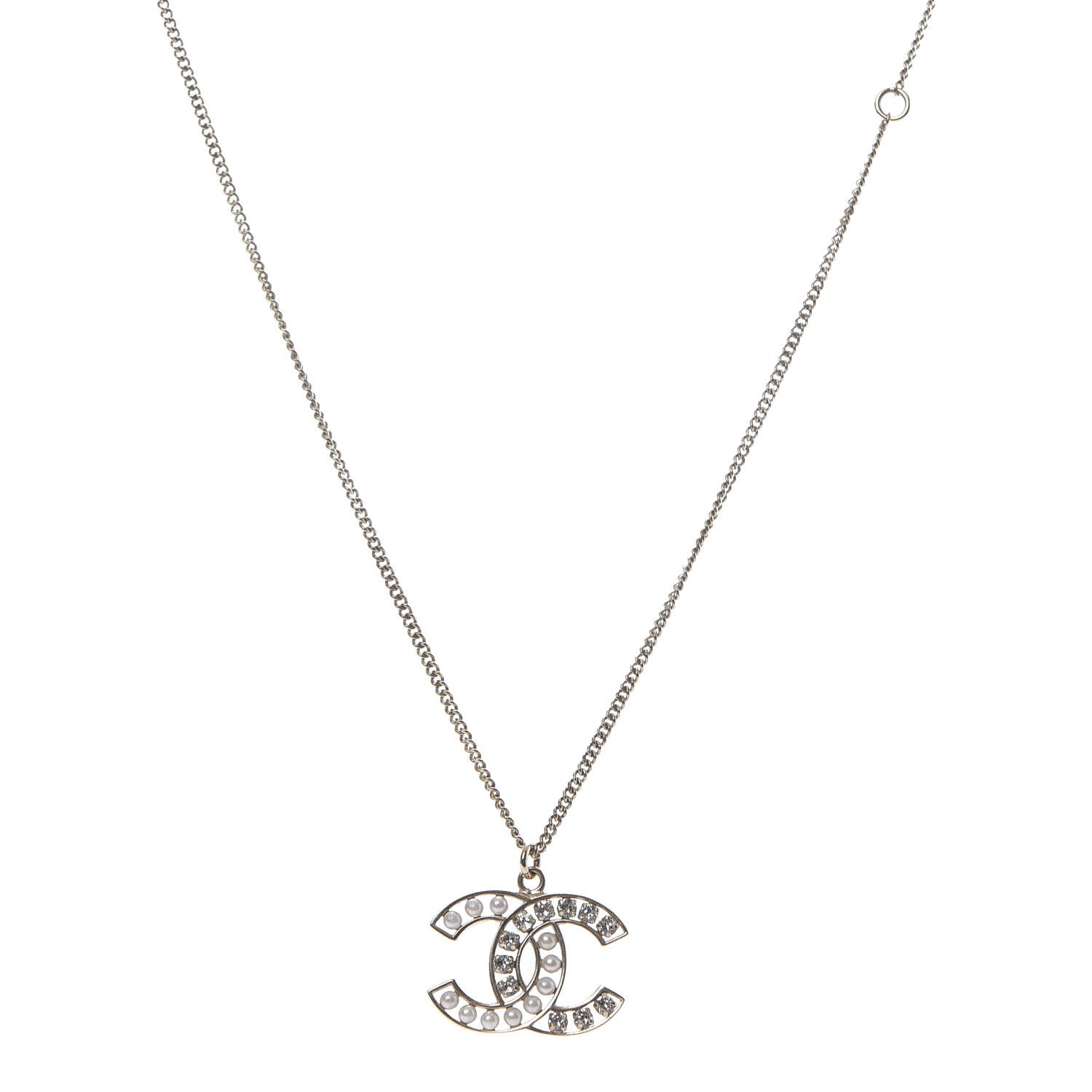 Chanel Pearl Crystal CC Pendant Necklace Gold 1 of 6
