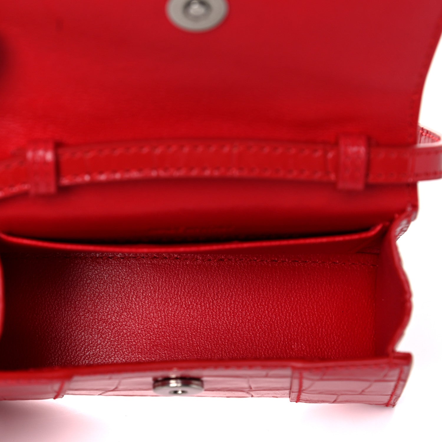 Balenciaga Shiny Calfskin Tonal B Crocodile Embossed Hourglass Top Handle Bag Mini Bright Red 5 of 12