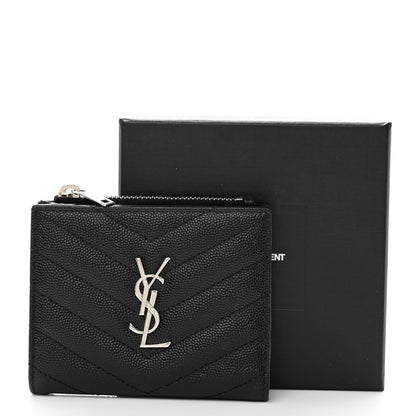 Saint Laurent Grain De Poudre Matelasse Chevron Monogram Zipped Card Case Black 8 of 8