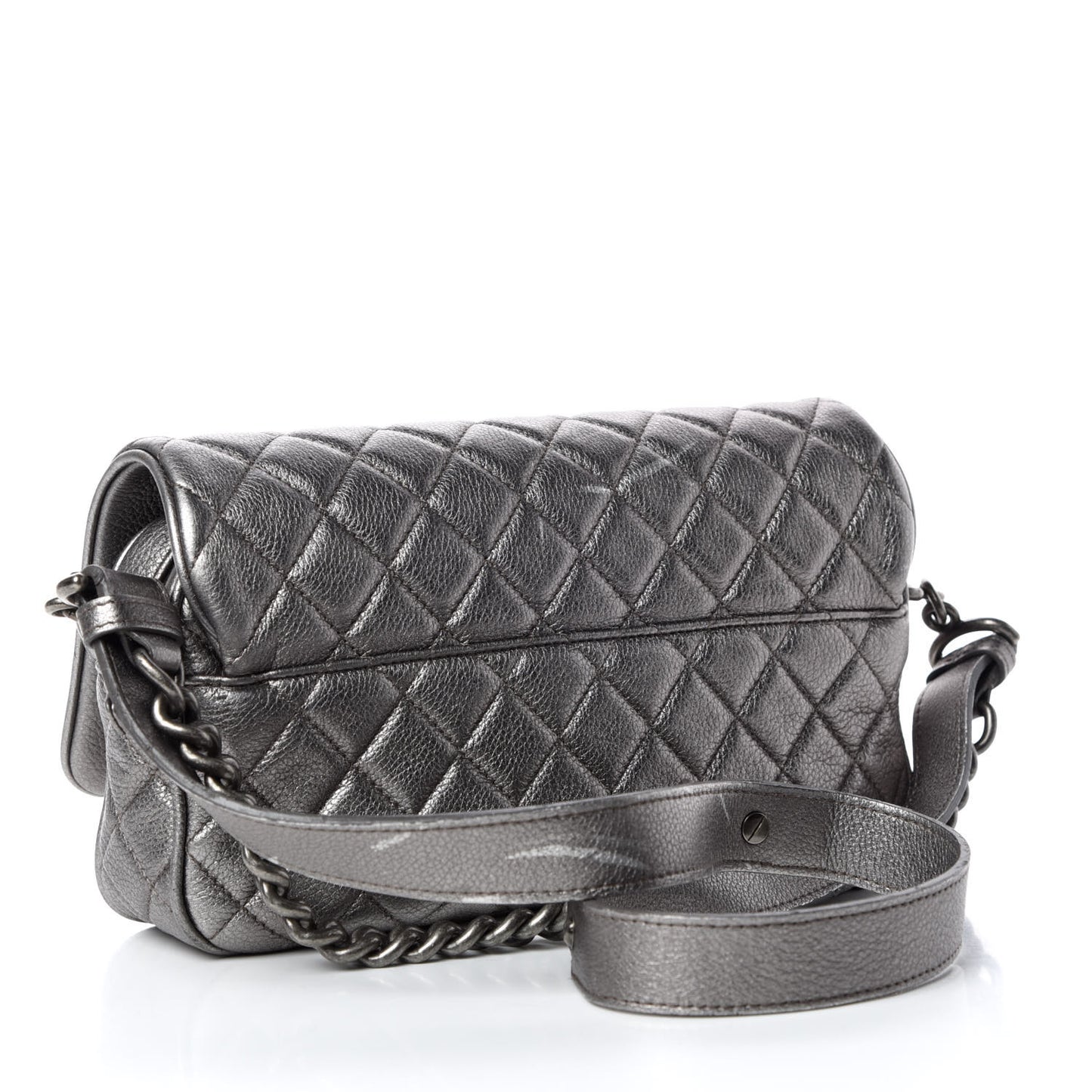 Metallic Calfskin Quilted Small Casual Rock Flap Silver
