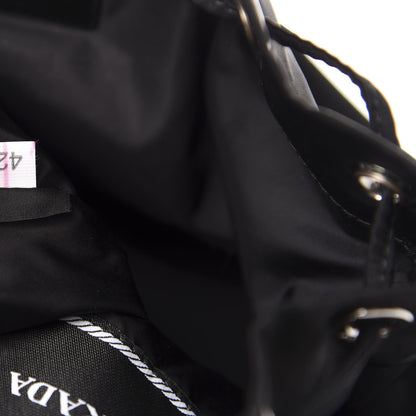Prada X UNIVERSAL STUDIOS Tessuto Nylon Saffiano Frankenstein Heart Drawstring Wristlet Bucket Bag Fuxia 11 of 12