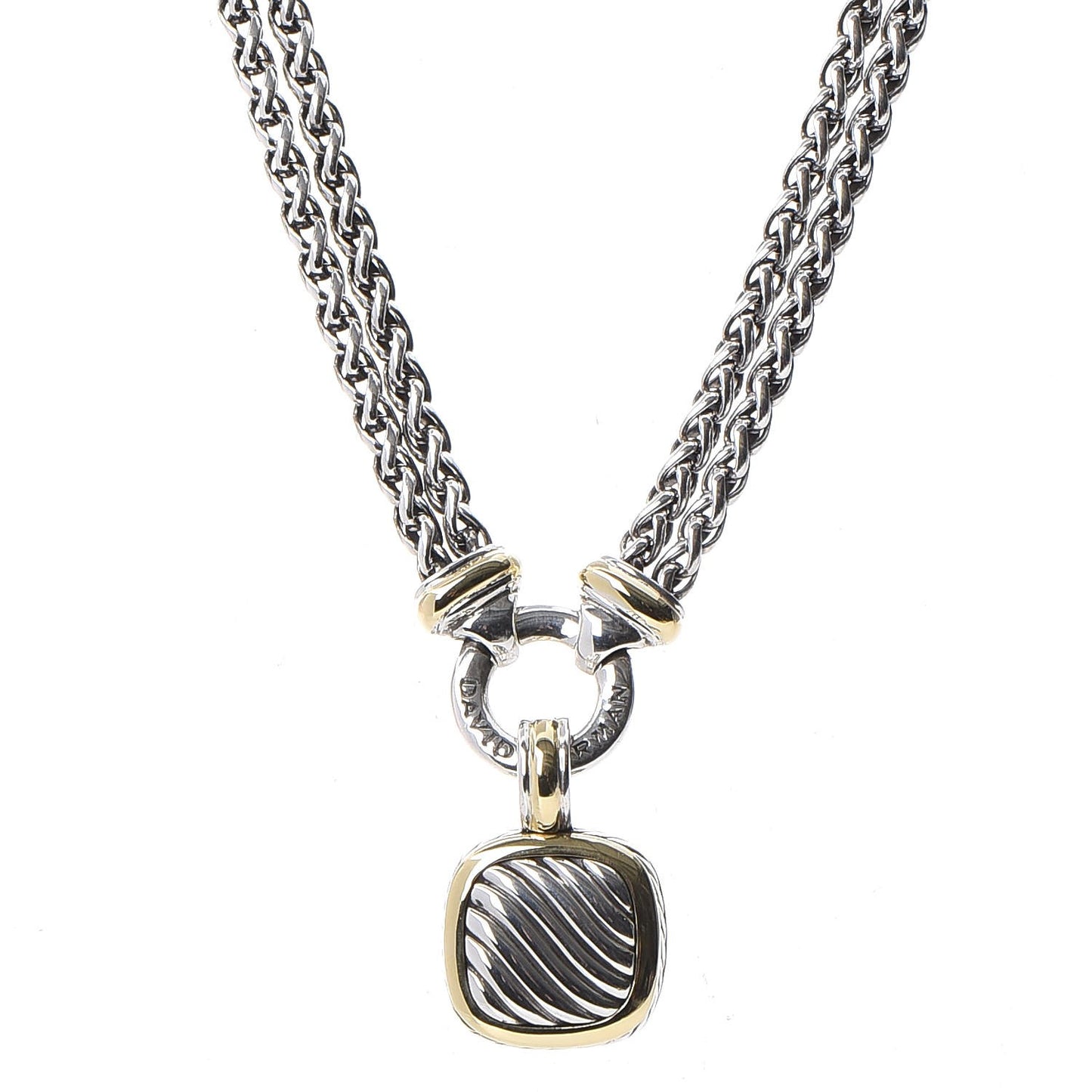 Sterling Silver 18K Yellow Gold Double Wheat Chain Carved Cable Pendant Necklace