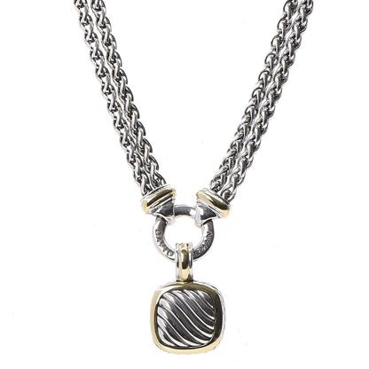 David Yurman Sterling Silver 18K Yellow Gold Double Wheat Chain Carved Cable Pendant Necklace 1 of 8