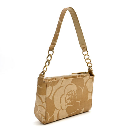 Chanel Woven Straw Camellia Print Shoulder Bag Gold 3 of 15