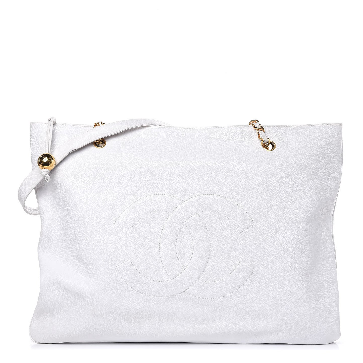Caviar Large CC Shoulder Bag White