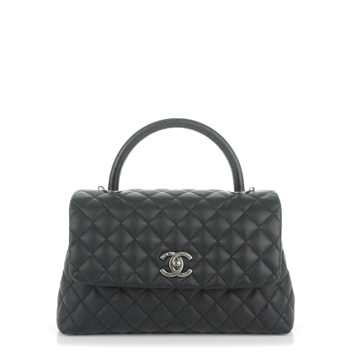 Caviar Lizard Quilted Small Coco Handle Flap Black
