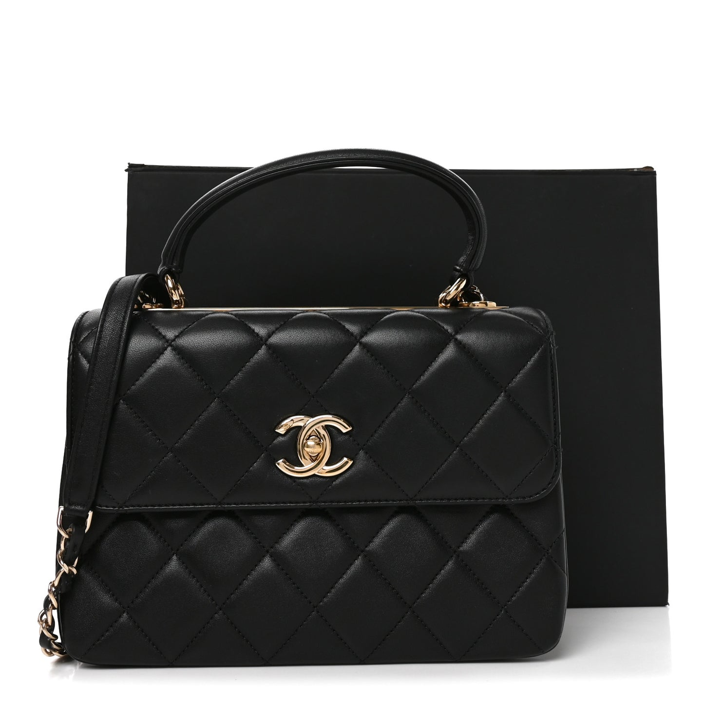 Lambskin Quilted Small Trendy CC Dual Handle Flap Bag Black Black