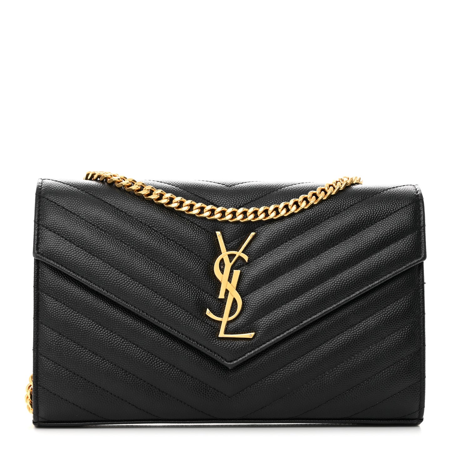 Grain De Poudre Matelasse Chevron Monogram Chain Wallet Black