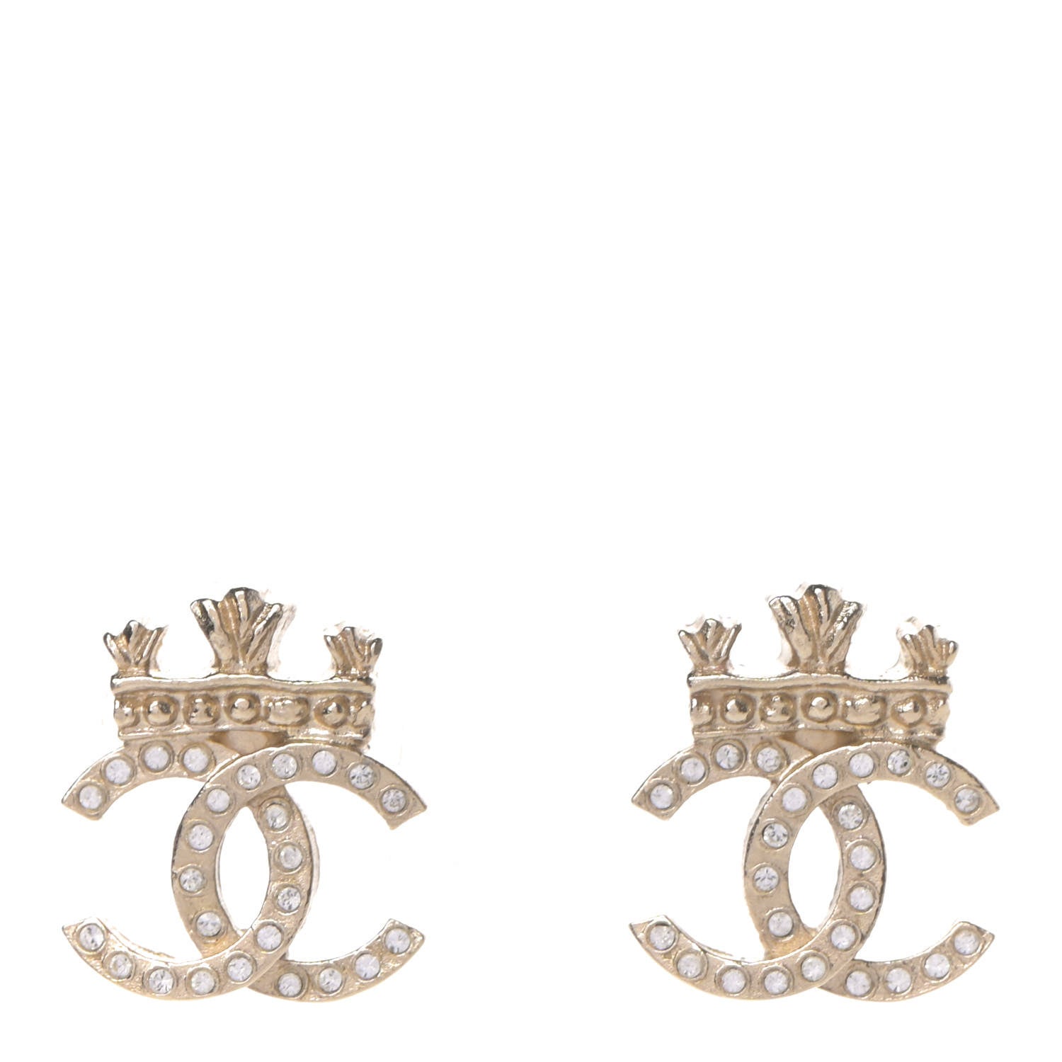 Chanel Crystal CC Crown Earrings Gold 1 of 4