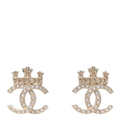 Chanel Crystal CC Crown Earrings Gold 1 of 4