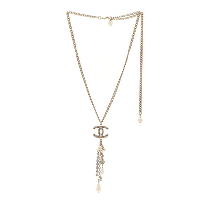 Chanel Pearl Crystal Chain CC Multi Strand Necklace Gold 3 of 6