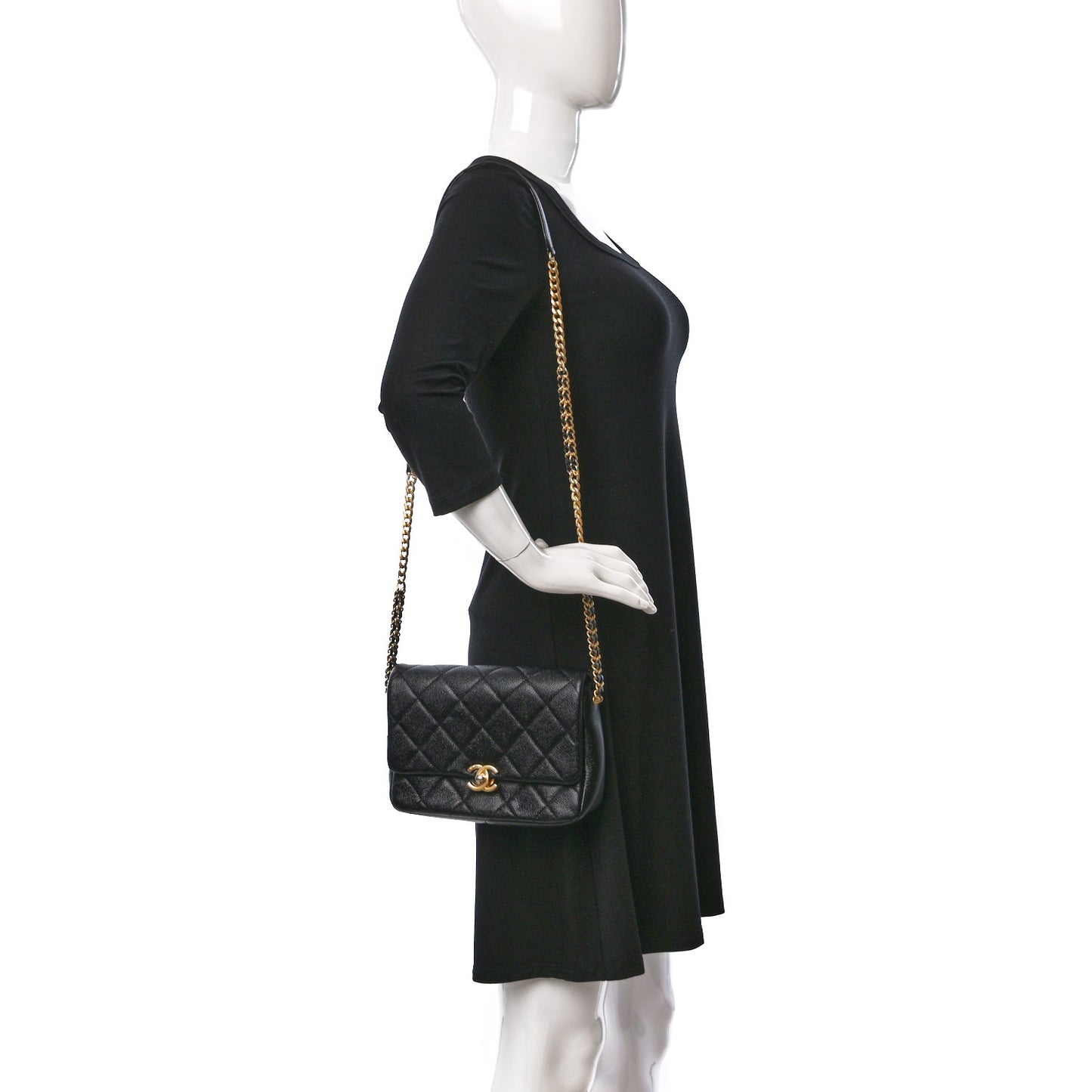 Shiny Caviar Quilted Small Chain Melody Flap Black