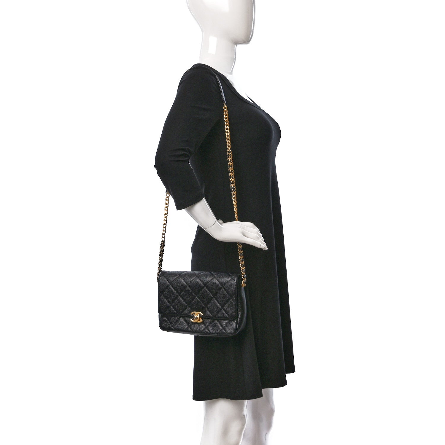 Chanel Shiny Caviar Quilted Small Chain Melody Flap Black 3 of 12