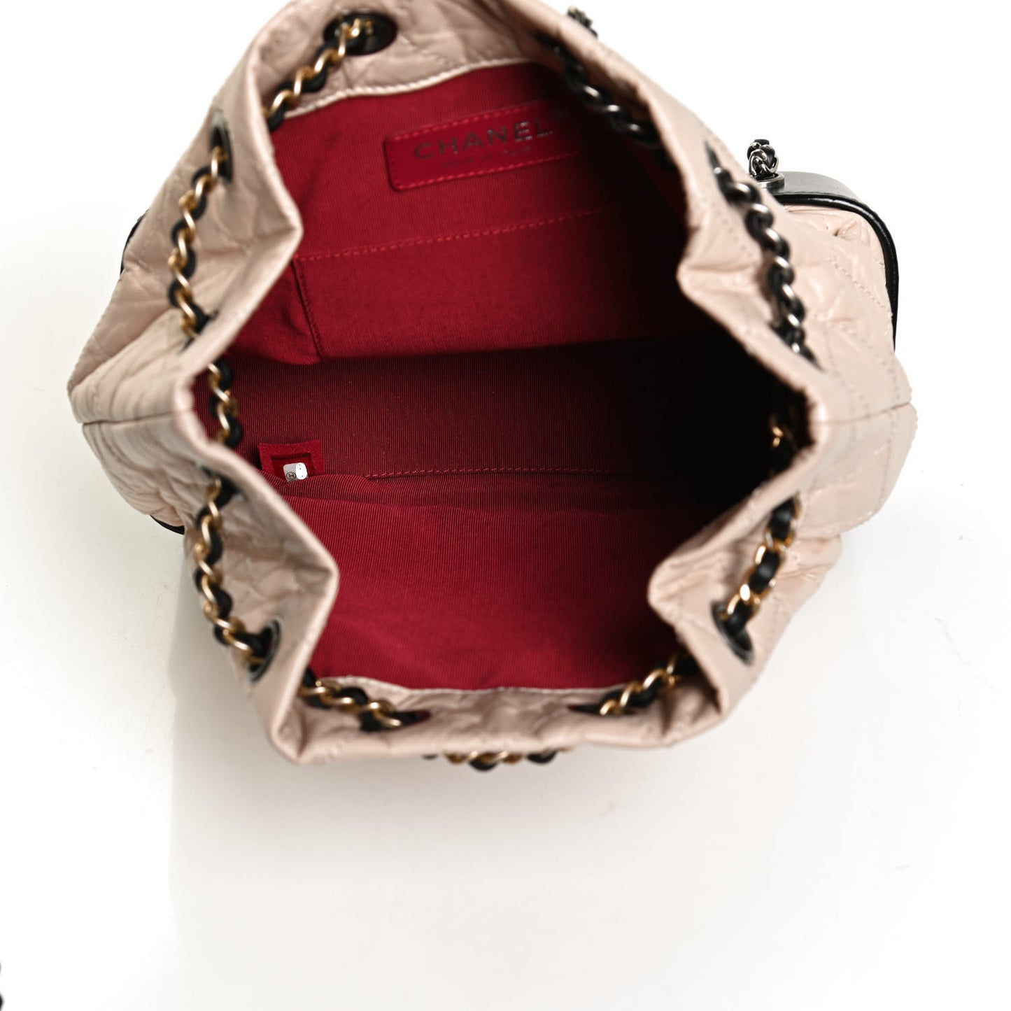 Aged Calfskin Quilted Small Gabrielle Backpack Beige Black