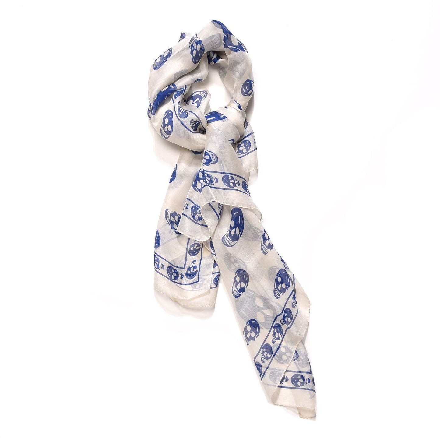 Silk Chiffon Skull Scarf Ivory Blue