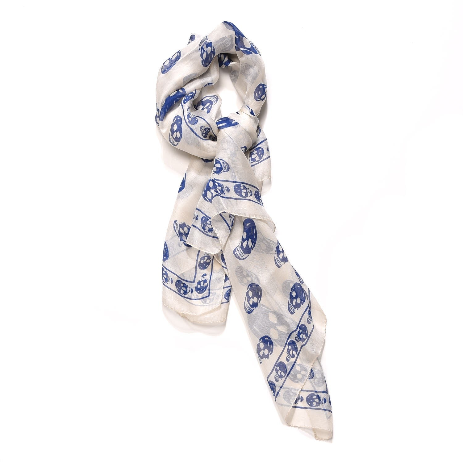 Alexander McQueen Silk Chiffon Skull Scarf Ivory Blue 1 of 6