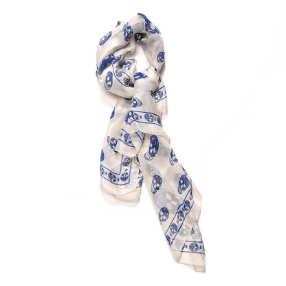 Alexander McQueen Silk Chiffon Skull Scarf Ivory Blue 1 of 6