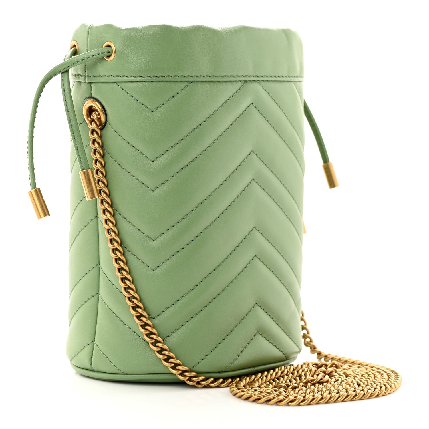 Gucci Calfskin Matelasse Chevron Mini GG Marmont 2.0 Bucket Bag Salamander Green 3 of 11