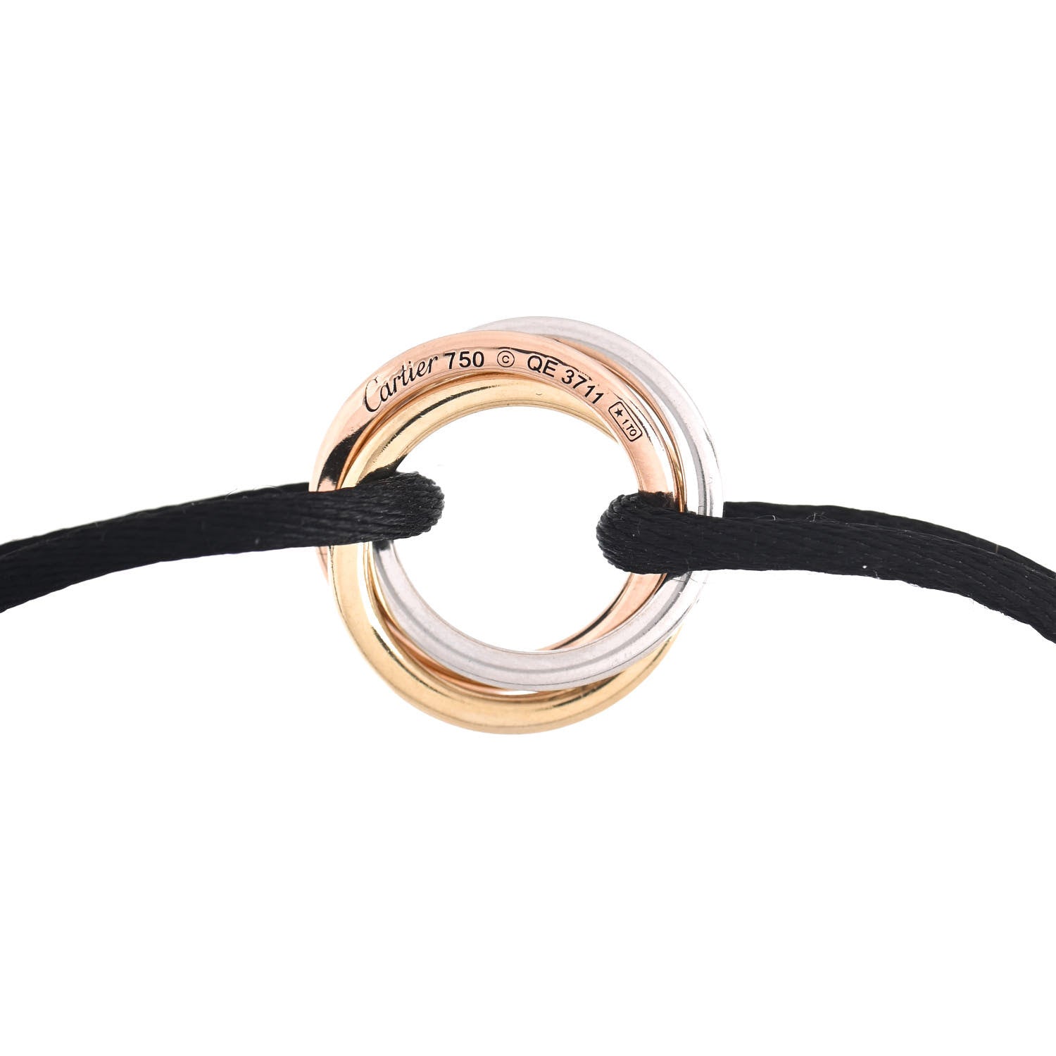 Cartier 18K White Yellow Pink Gold Diamond Trinity Cord Bracelet Black 4 of 5