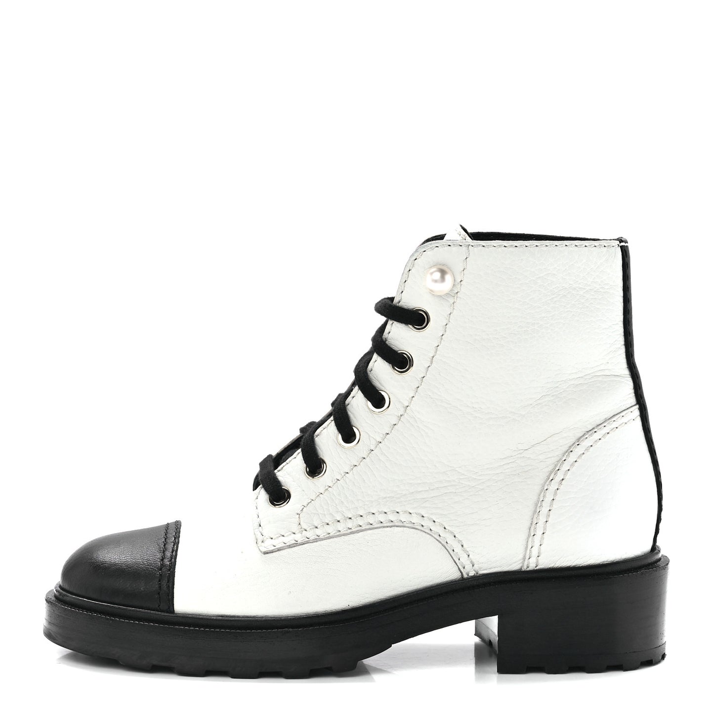Lambskin Grained Calfskin CC Cap Toe Short Boots 38 White Black