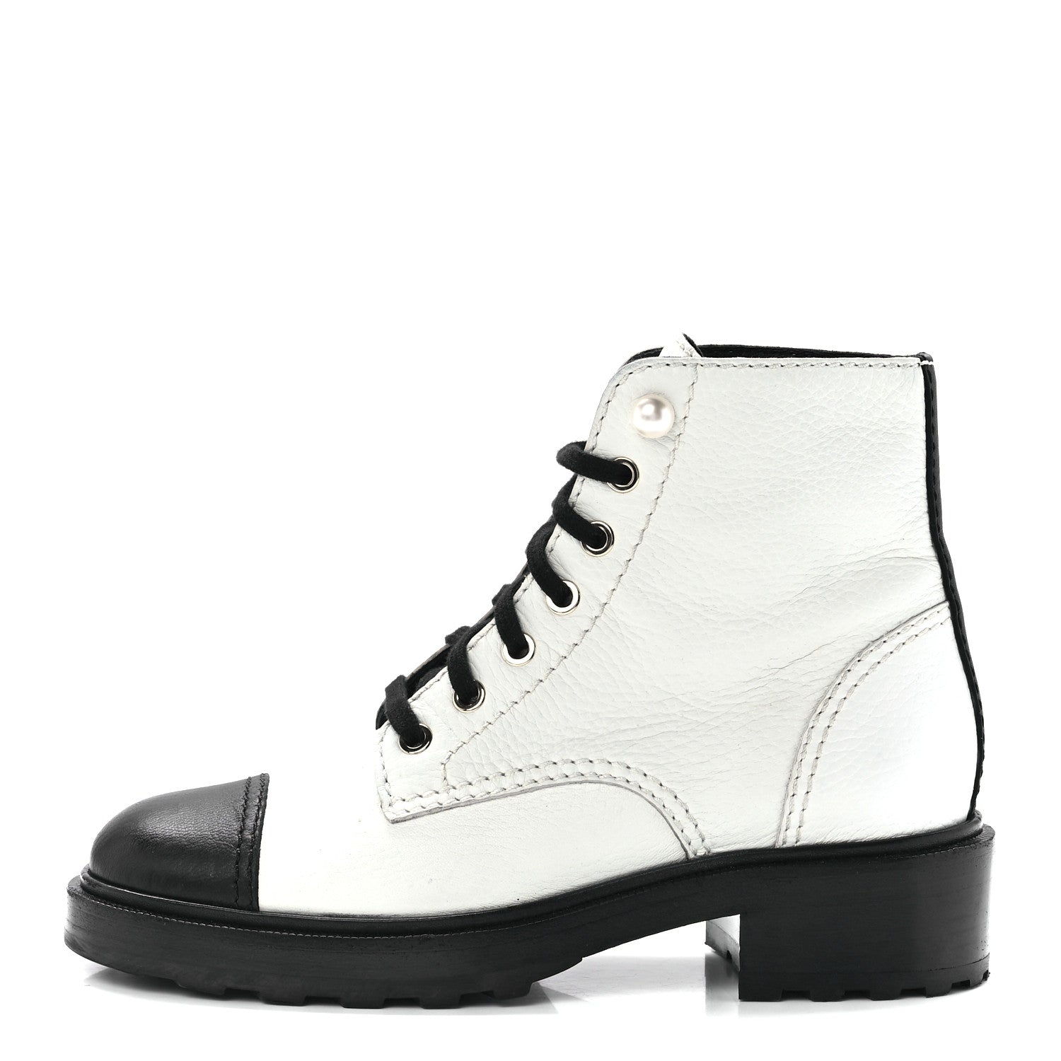 Chanel Lambskin Grained Calfskin CC Cap Toe Short Boots 38 White Black 1 of 8