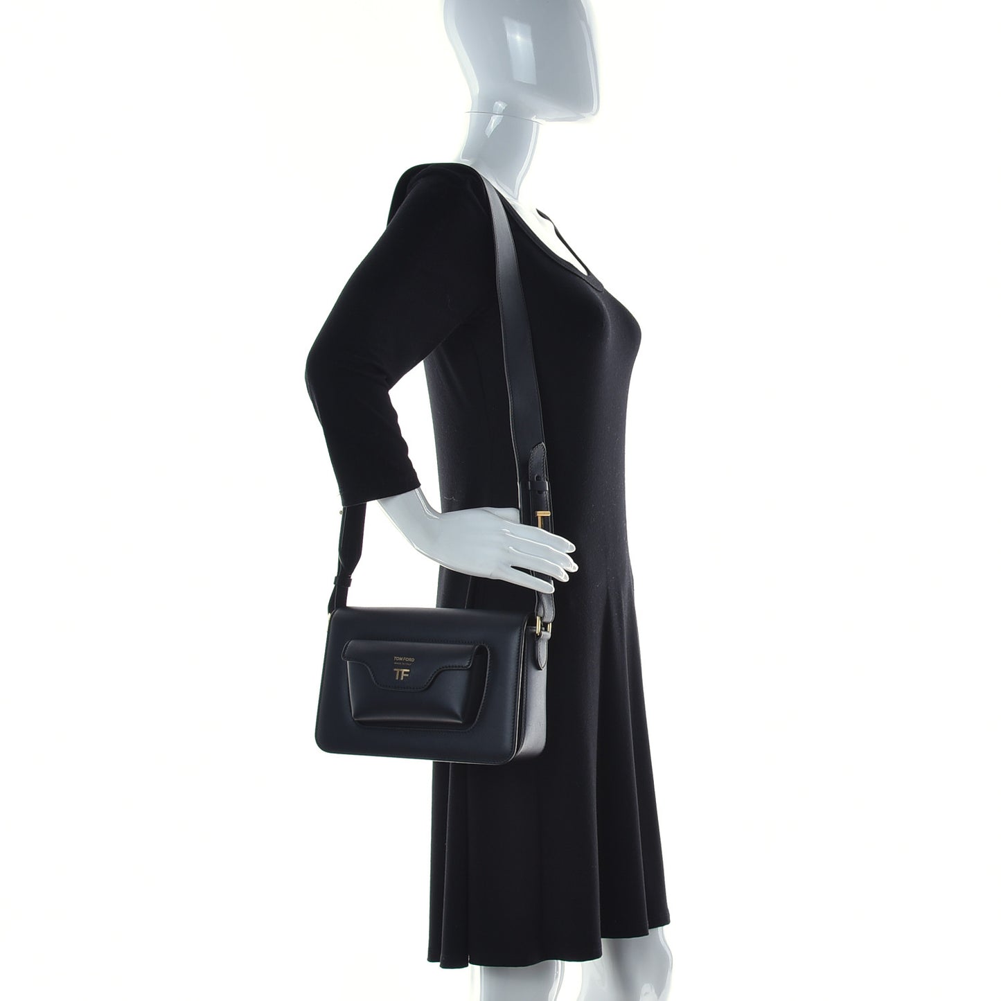Calfskin Hollywood T Twist Shoulder Bag Black