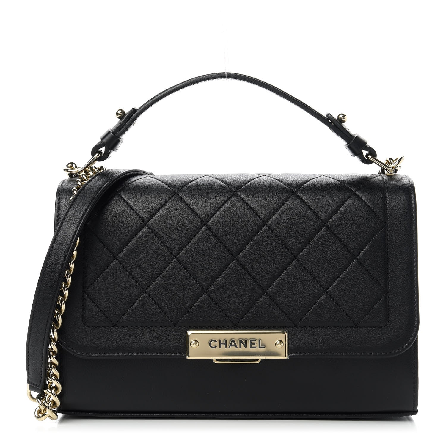 Chanel Grained Calfskin Quilted Medium Label Click Flap Bag Black 1 of 11