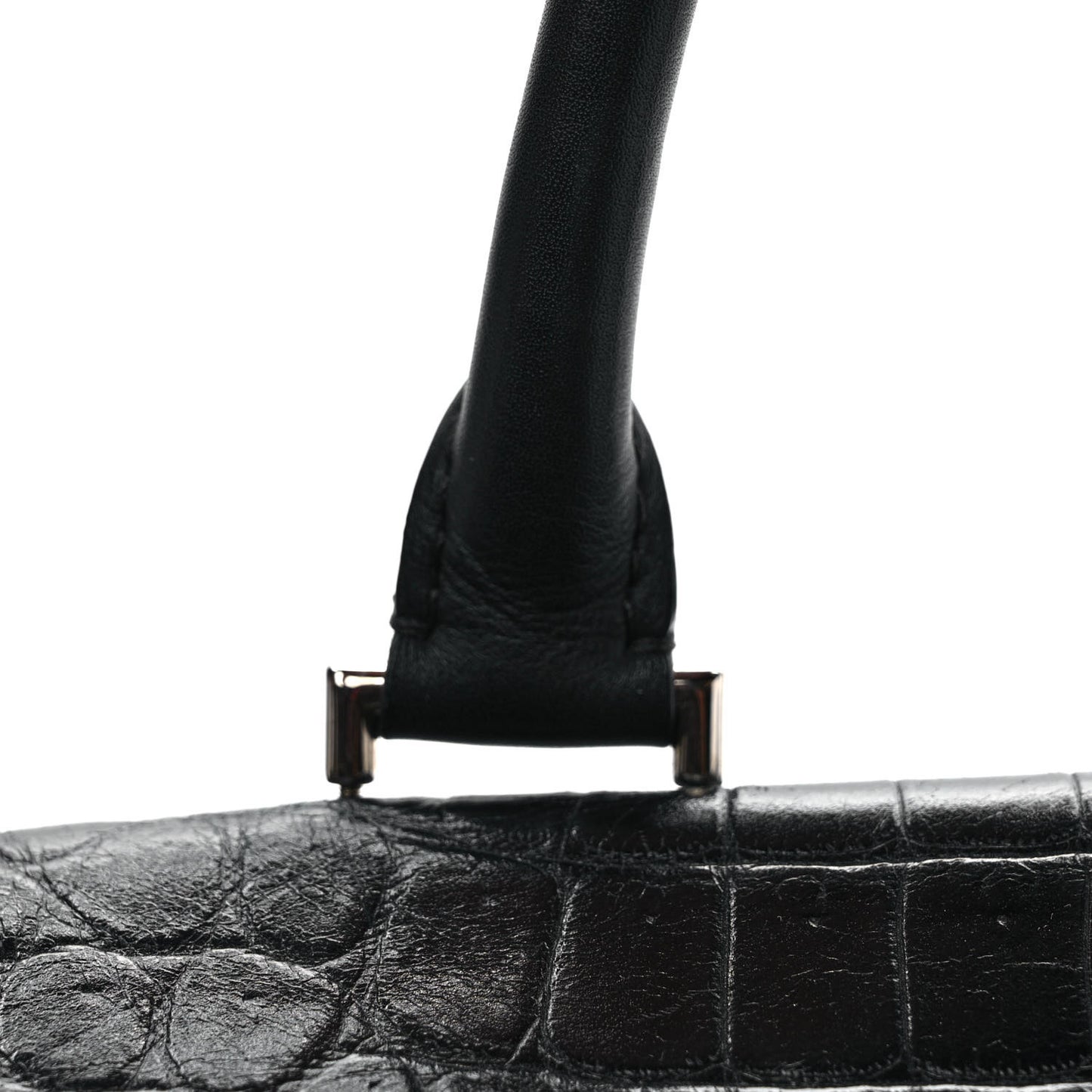 Calfskin Crocodile Embossed Medium Shark Lock Satchel Black