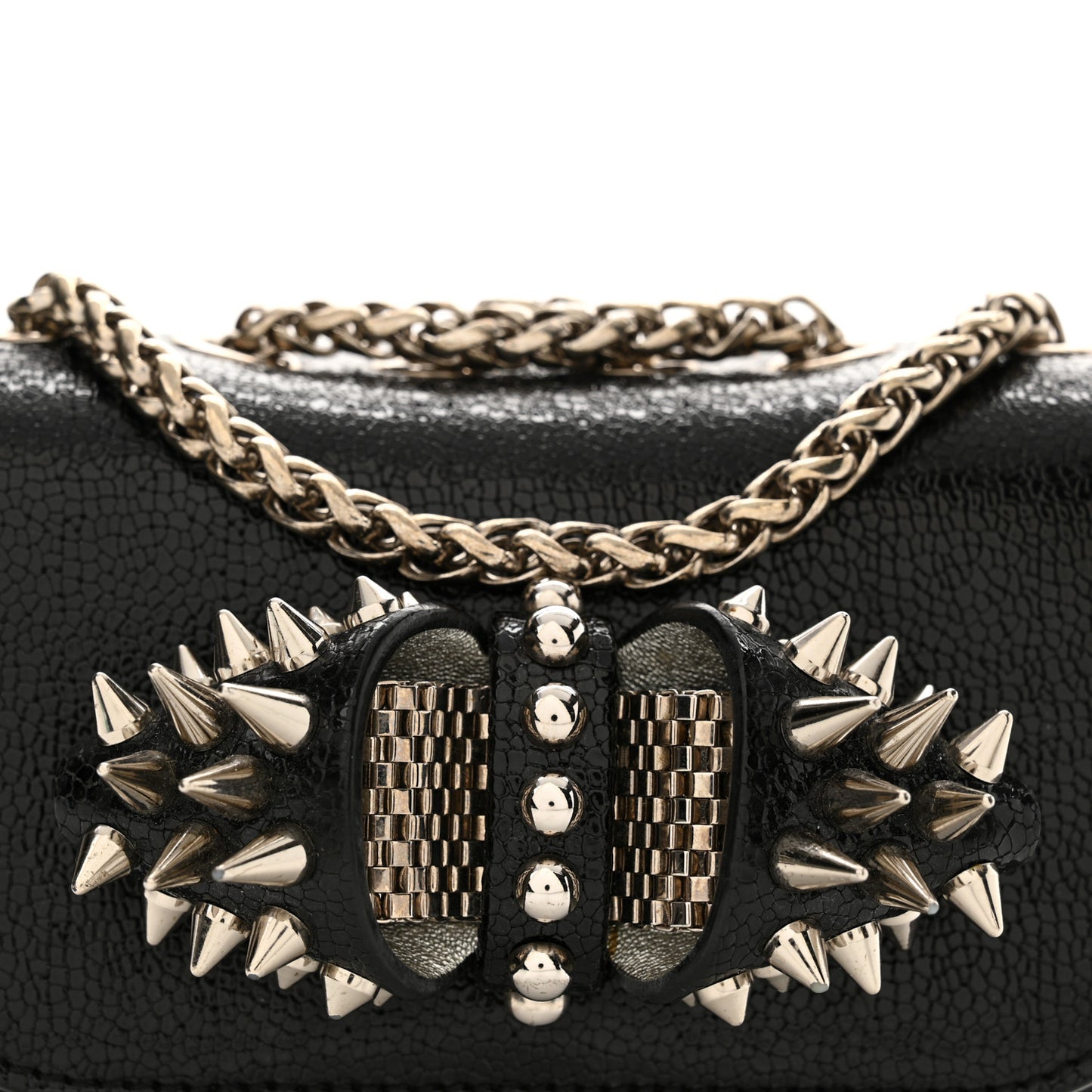 Jurassic Calfskin Spikes Sweety Charity NV Crossbody Bag Black Silver