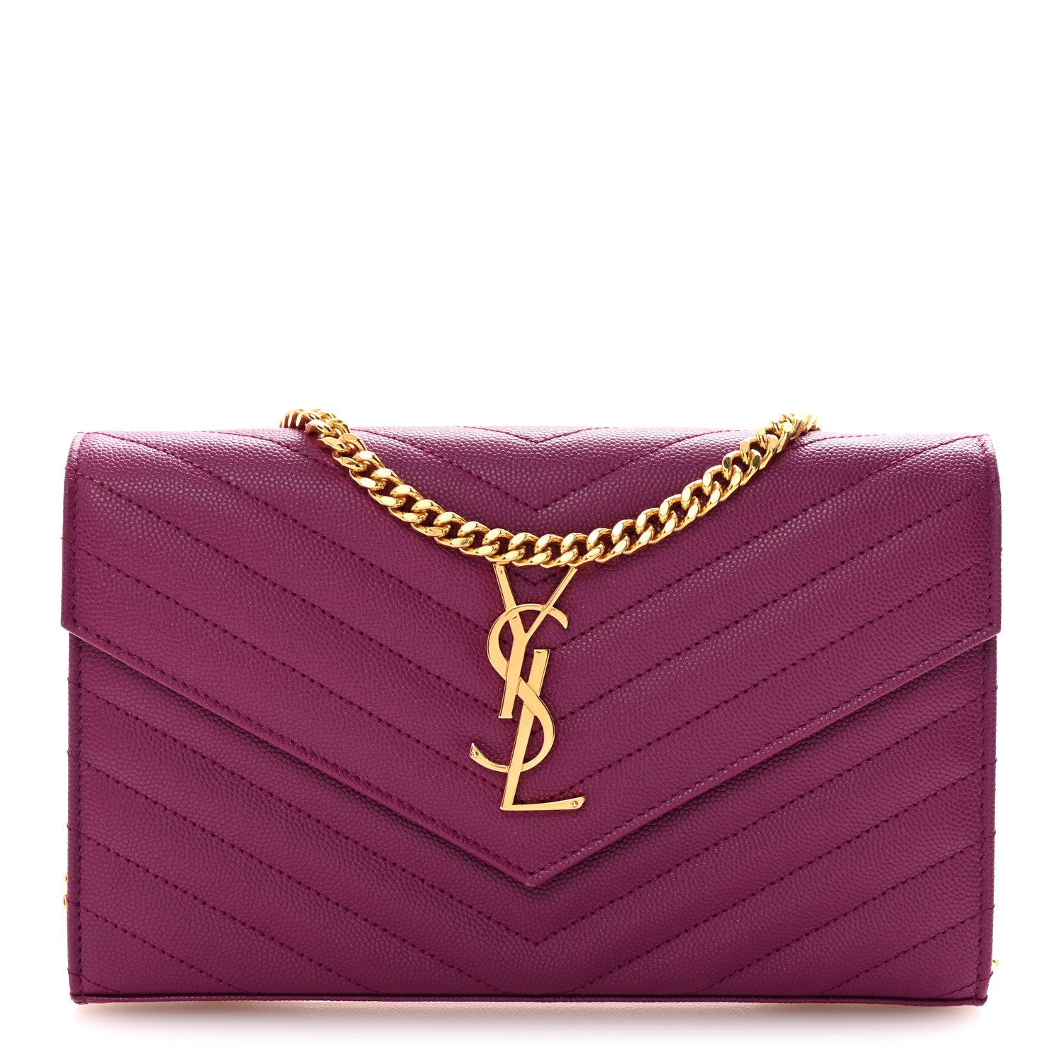 Saint Laurent Grain De Poudre Matelasse Chevron Monogram Chain