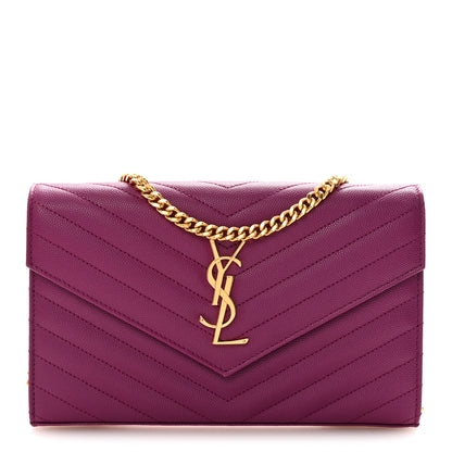 Saint Laurent Grain De Poudre Matelasse Chevron Monogram Chain Wallet Dark Grape 1 of 13