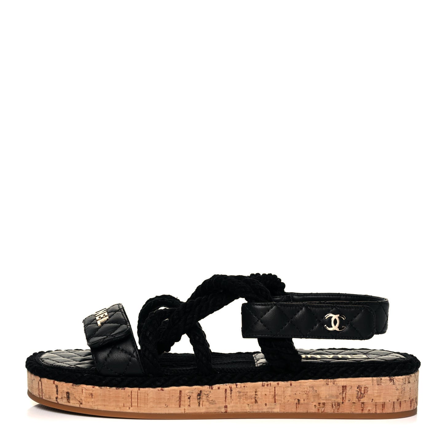Cord Lambskin Quilted Logo Sandals 39 Black