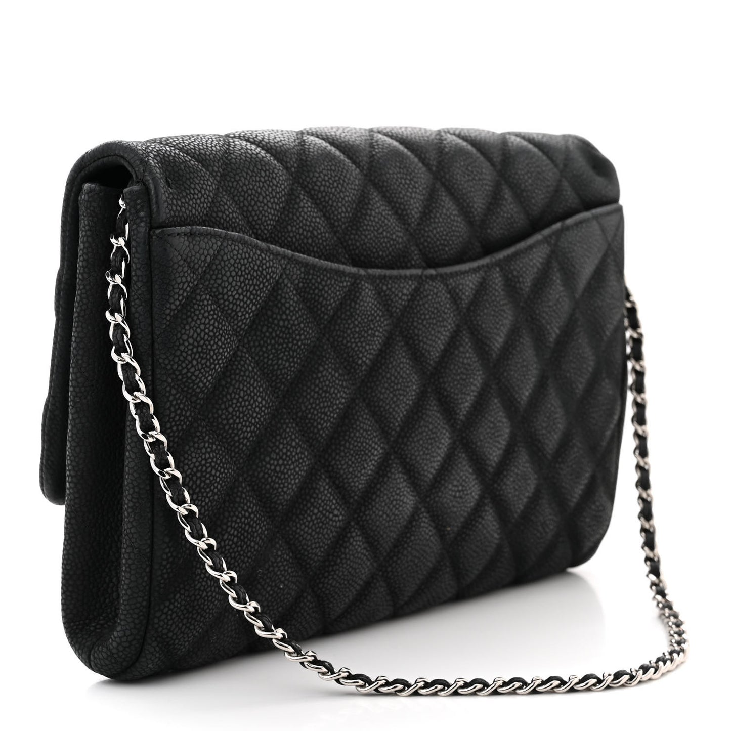 Caviar Quilted Clutch With Chain Flap Black