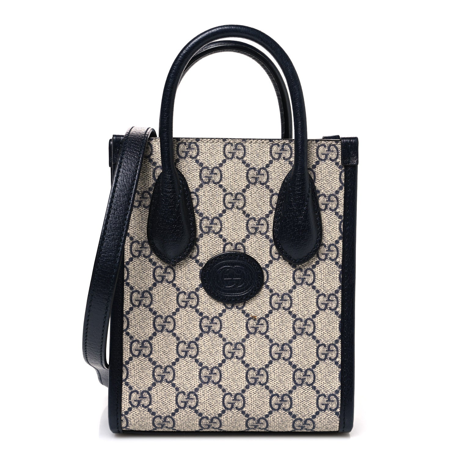 Gucci GG Supreme Monogram Textured Dollar Calfskin Mini Retro Interlocking G Tote Bag Beige Blue 1 of 10