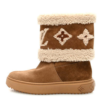 Louis Vuitton Suede Calfskin Shearling Snowdrop Flat Ankle Boot 37 Cognac 1 of 8