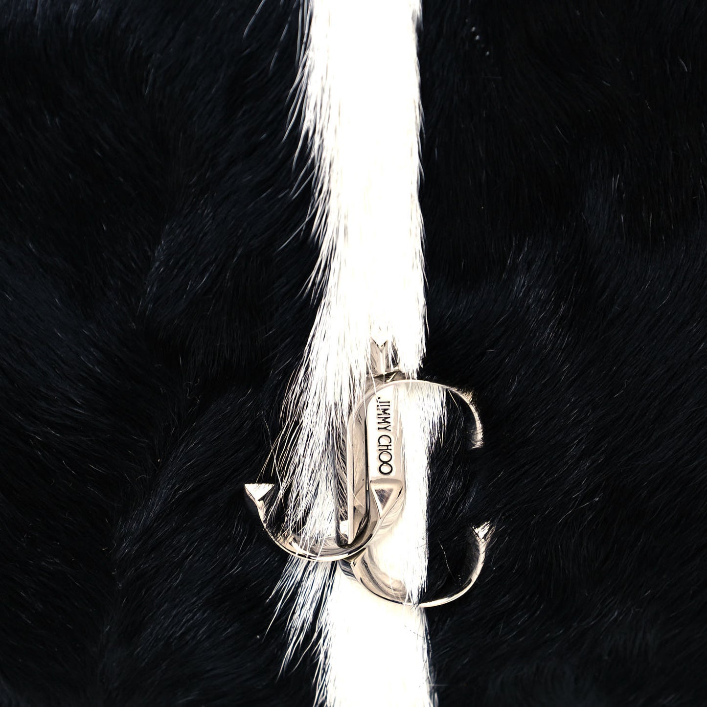 Pony Hair Striped Chain Clutch Black White