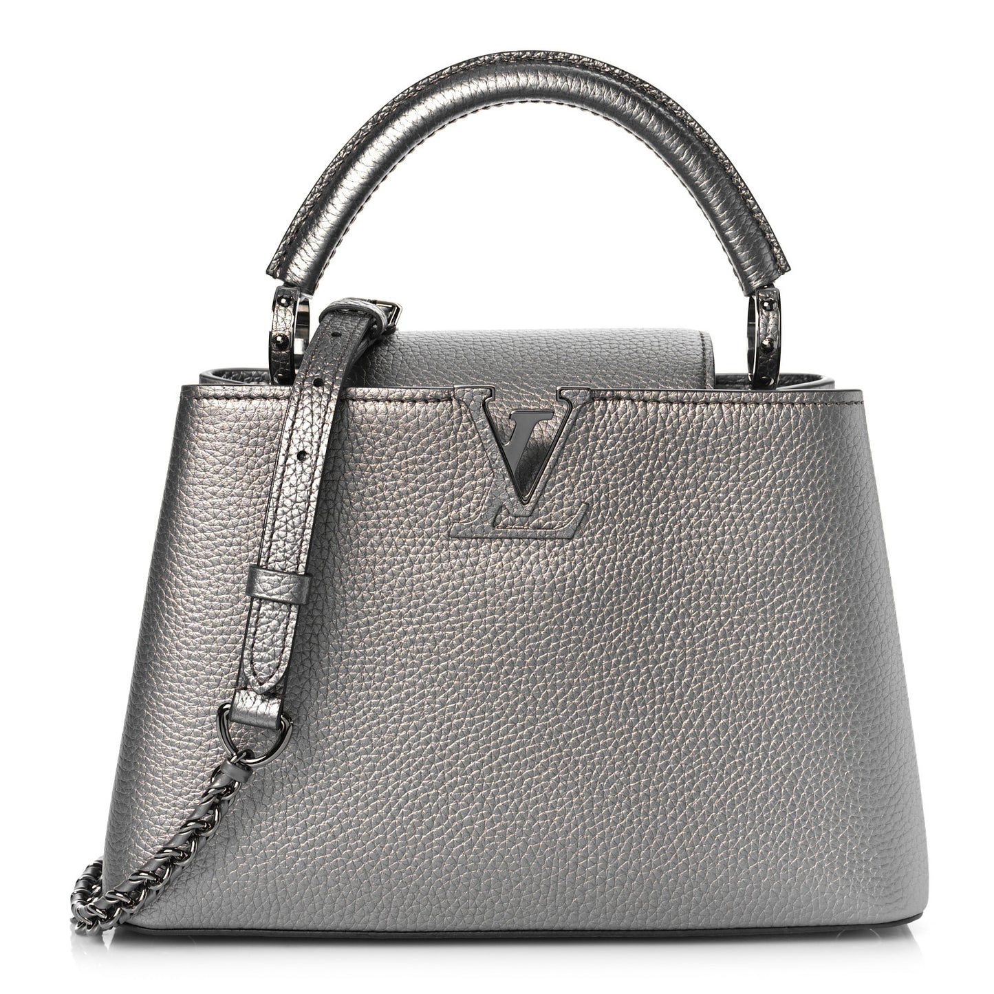 Metallic Calfskin Capucines BB Etain