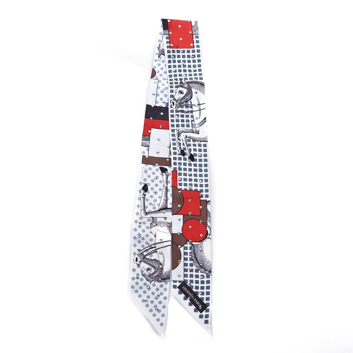 Silk Cavalier en Formes Studded Twilly White Gris Brun